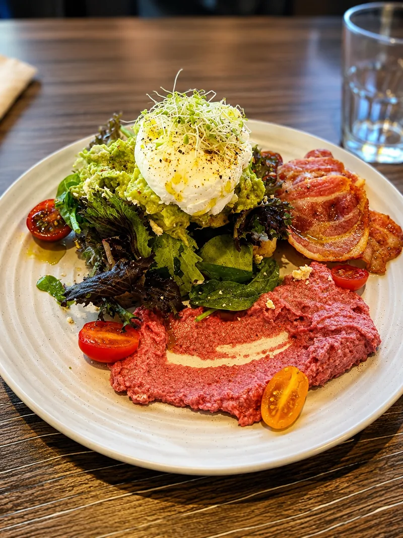 A colourful cafe plate at Number Five Cafe