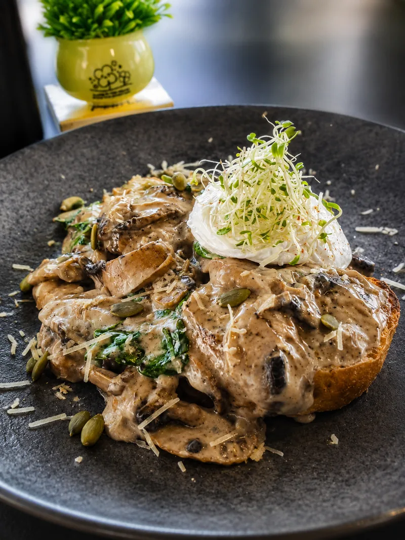 Creamy mushroom toast at Number Five Cafe